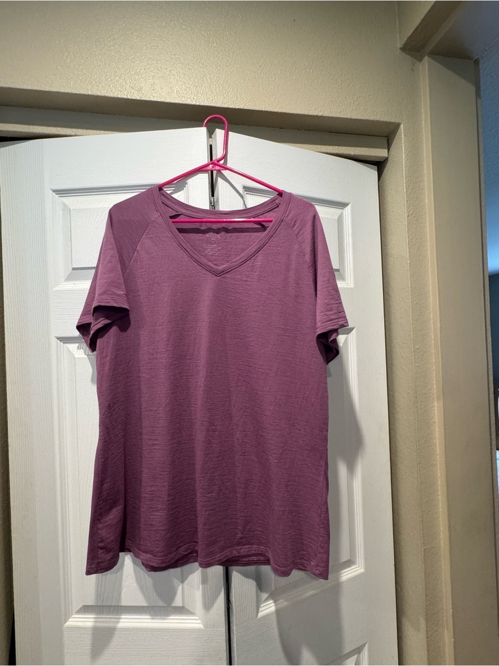 Woolx Mia V-Neck Short Sleeve Tee in Dewberry